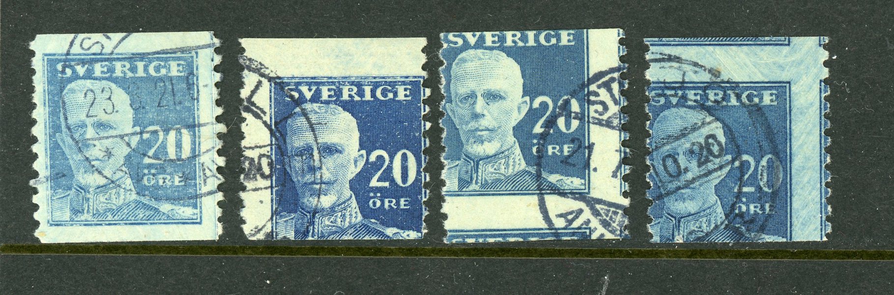 F151, 4ex bla delar av fyra märkesbilder.