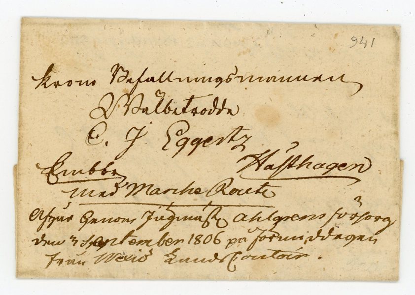 Kronopostbrev från Wexiö till Hästhagen 1806.