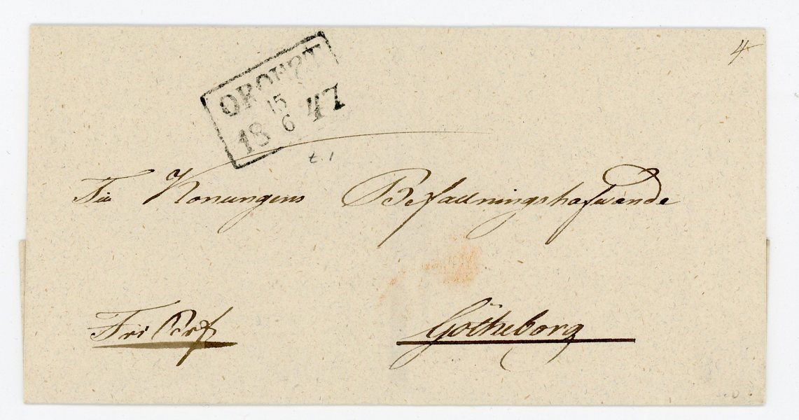 4-KANT Oroust 15.6.47, typ1 på praktbrevomslag med SPEGELVÄNT "S"
