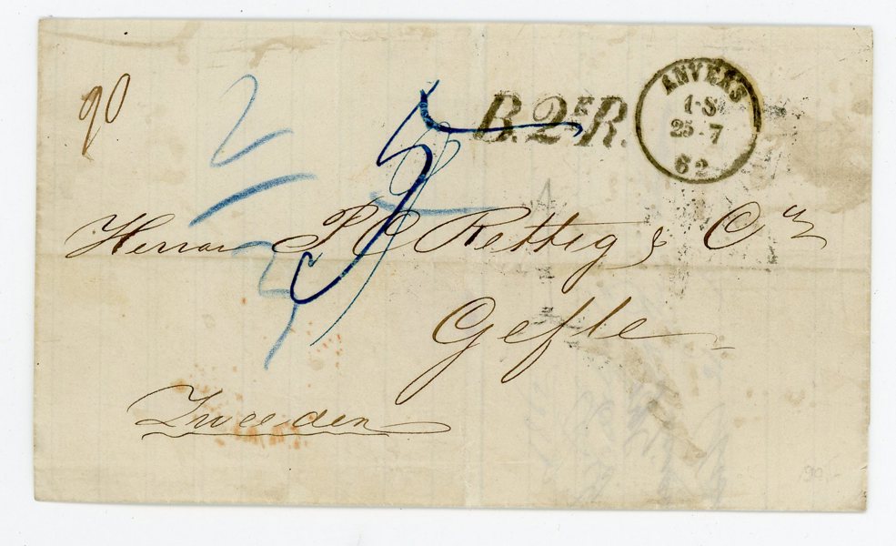 UTLAND: Brev från Belgien till Gävle 1862.
