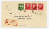 Trelleborg-Sassnitz: Rekbrev från Spanien till Lindesberg 1936, sällsynt Rek-etikett.