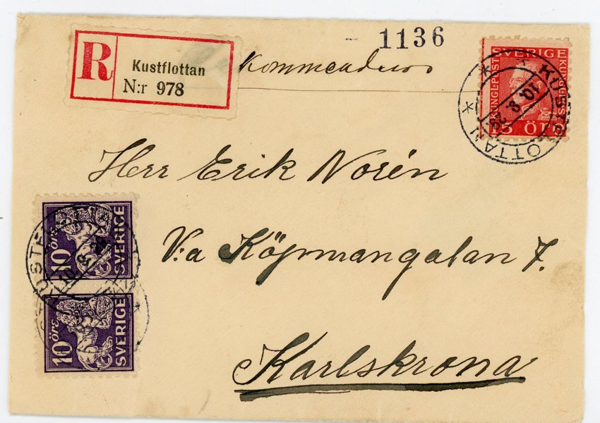 F145C i par, 177C på Rekbrev, KUSTFLOTTAN 10.9.29 med dito Rek-etikett.