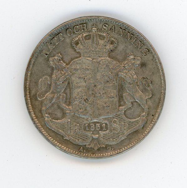 OSCAR I Riksdaler Specie 1851 Kvalité 1+./01