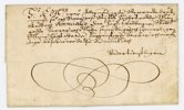 Vackert brev-omslag med sex rader titlar till Amiralitetet 1645.