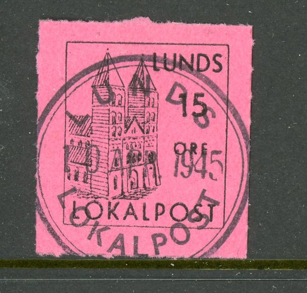 LOKALPOST Lund F3c STÄMPLAT lyxex 10 APR 1945. R5 i Facit.