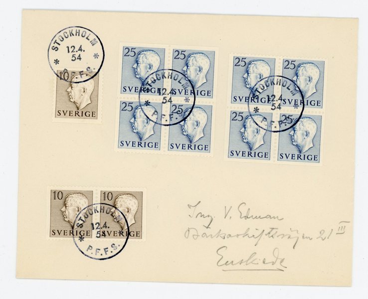 F406 mm FDC Stockholm 12.4.54, ovanligt.