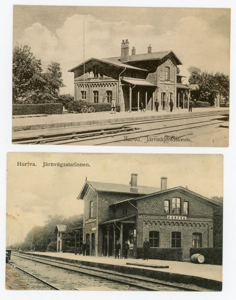 VYKORT: Hurfva Järnväg-station, 2 olika gamla.