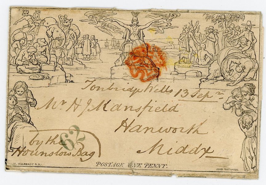 ENGLAND: Vackert Mulready kuvert med notering
