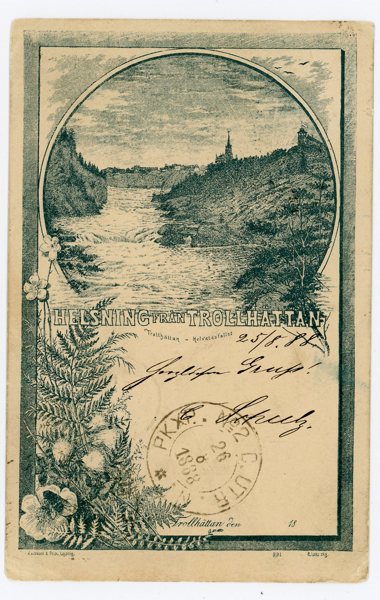 VYKORT: Trollhättan gruss-aus kort frank 1888.