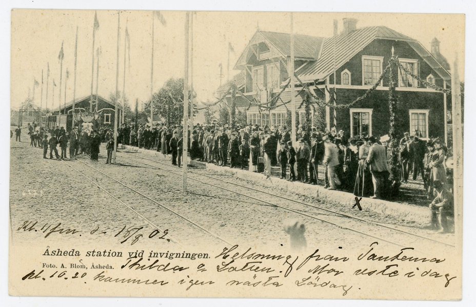 VYKORT: Åsheda Järnvägs-station frank. 1902
