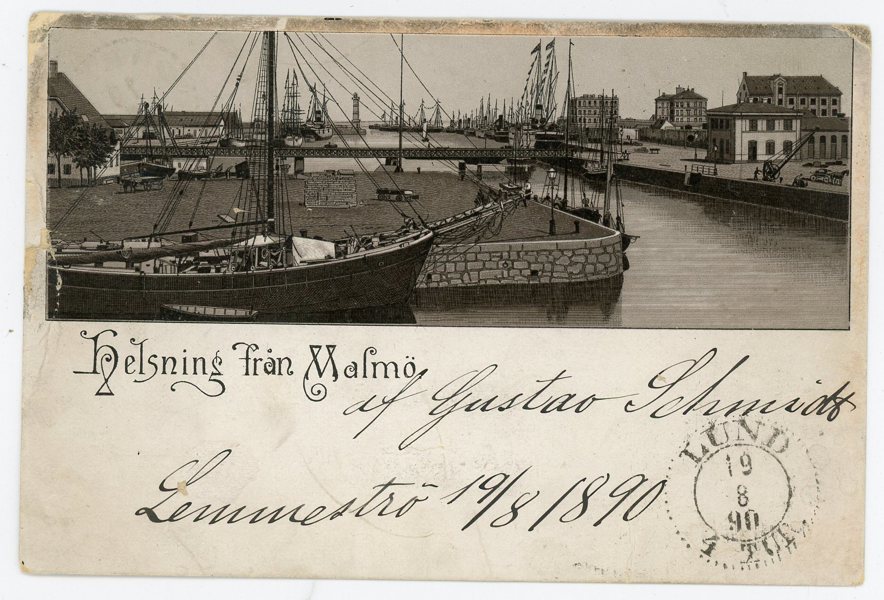 VYKORT: Malmö gruss-aus frankerat 1890.