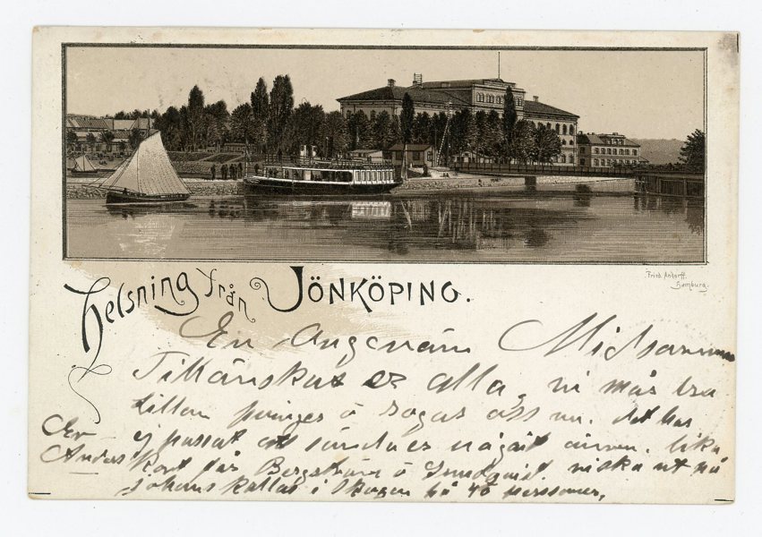 VYKORT: Jönköping gruss-aus frank. 1891 (med F52a).