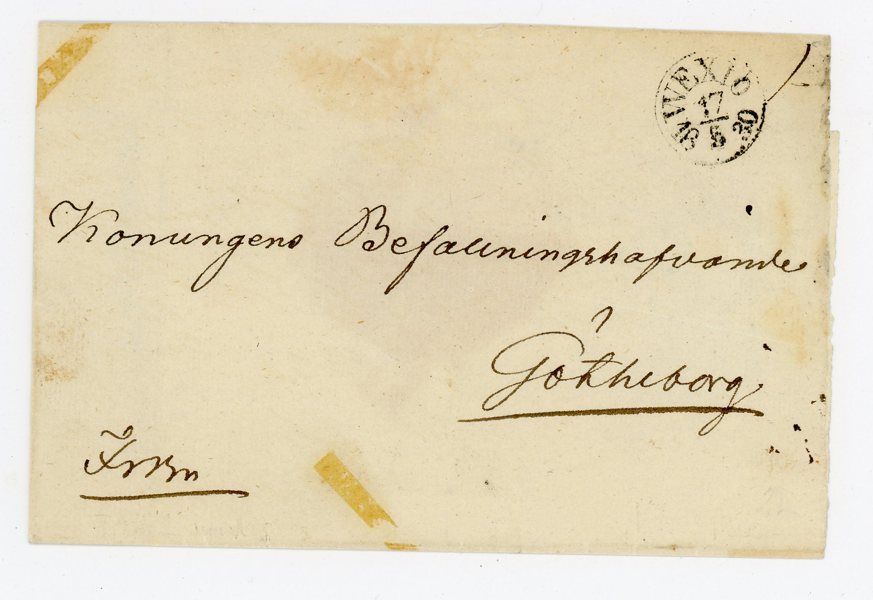Wexiö 17.5.30, båg-stämpel. Ett av de tidigaste brev med