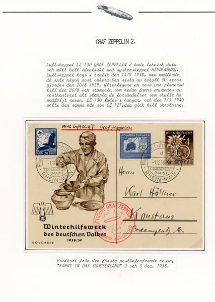 REICH Zeppelin; Postkarte till Österrike under resan till Sudetenland.