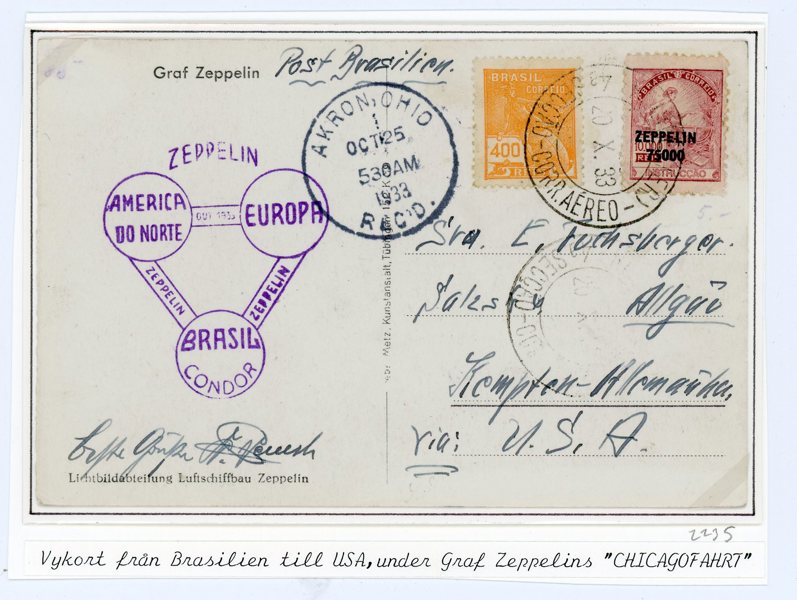BRASILIEN: Zeppelin-vykort till USA 1933.
