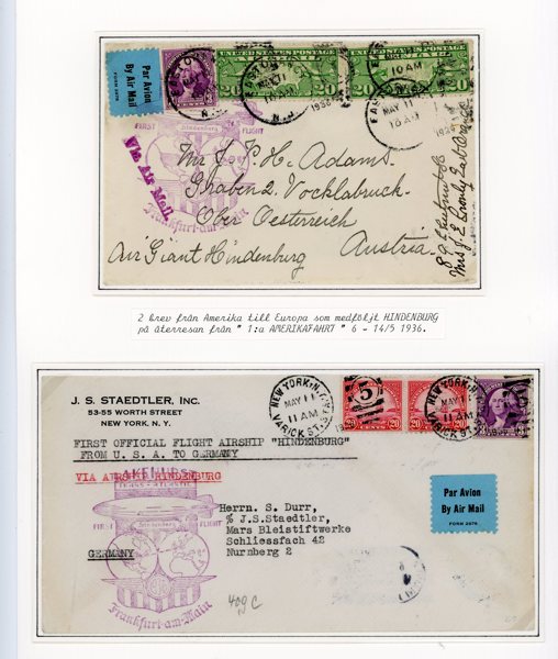 REICH Zeppelin: Vykort och Brev från USA 1936 till Europa.