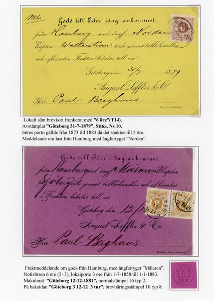F28 (2ex) och F31 single; två lokala gods-notiser Göteborg 1879-1881.