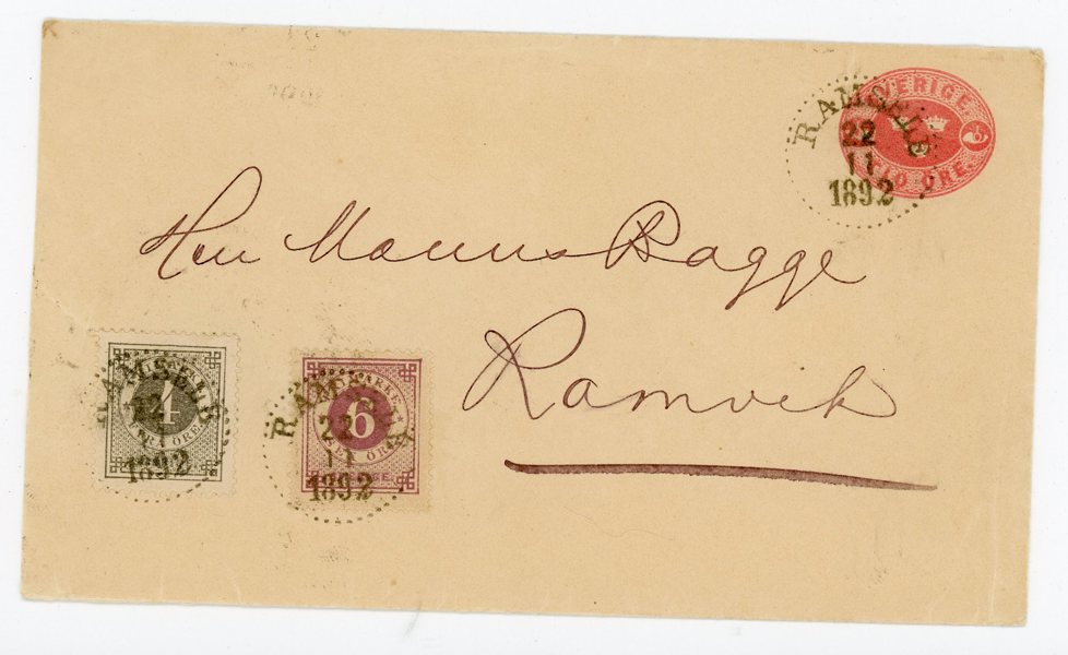 F44b och 42d på 10 öre Frranko-kuvert, Ramsele 22.11.92.