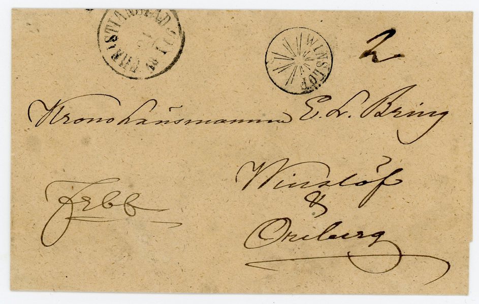 Winslöf STRÅL-STÄMPEL på fribrev från Kristianstad 21.1.66 till Winlsöf.