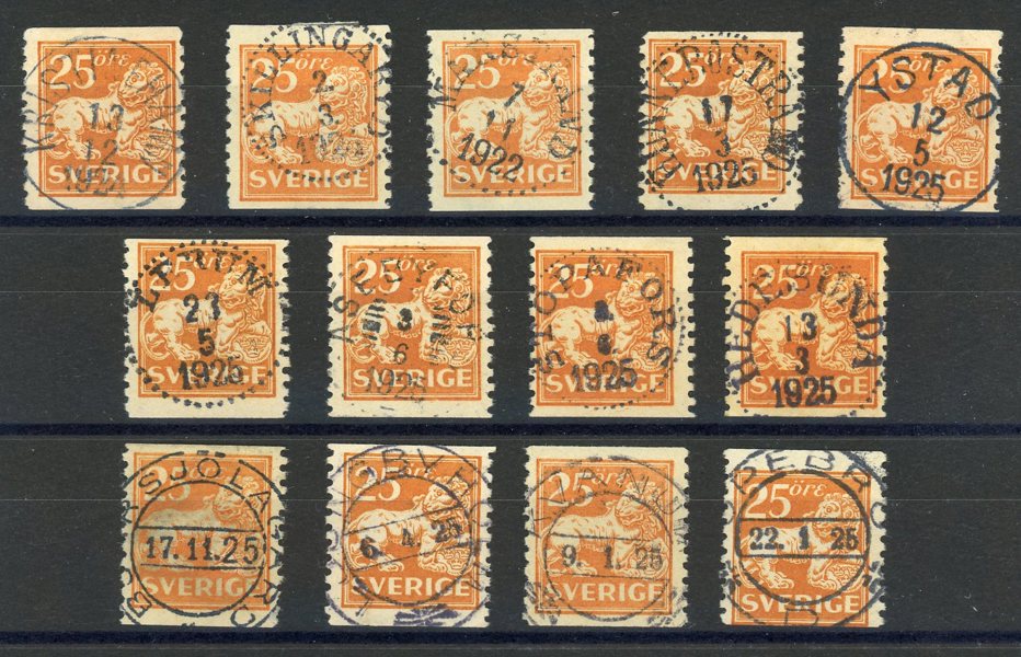 F147; 13ex med mest lyx-stämplar, vacker lot.