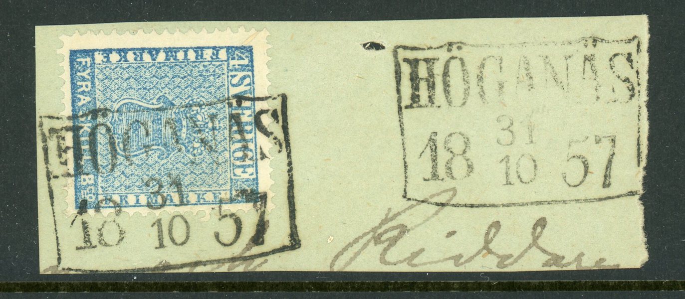 F2 Höganäs 31.10.57, vackert klipp med två stämplar.