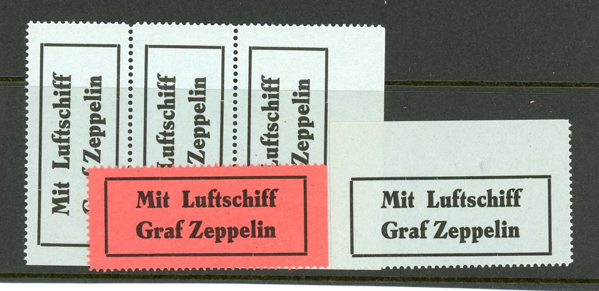 REICH: fem sällsynta tandade ZEPPELIN luftpost-etiketter.