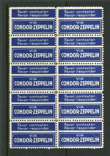 REICH: xx 10-block Zeppelin Luftpost-etiketter.