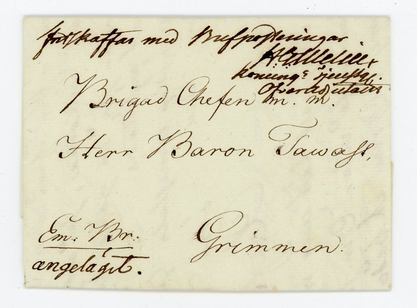 SVENSKA POMMERN: Brev daterat Stralsund 16 Maj 1806 till Grimmen.