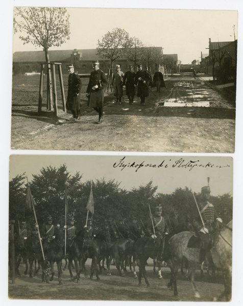 VYKORT Malmö; två äkta foto med Husarerna, bla Generals-besök