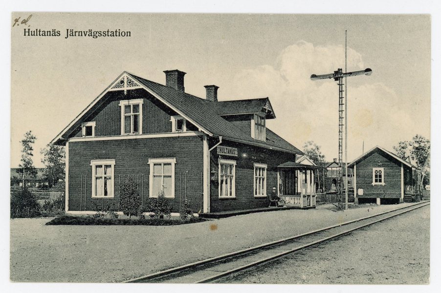 VYKORT Hultanäs Järnvägs-station pl ca 1925