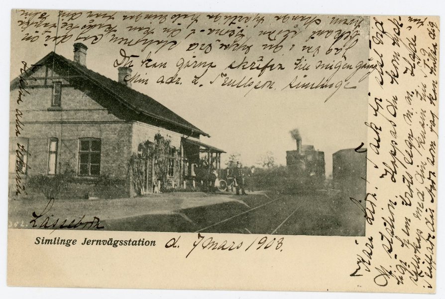 VYKORT Simlinge Järnvägs-station frankerad 1903. Mycket sällsynt.
