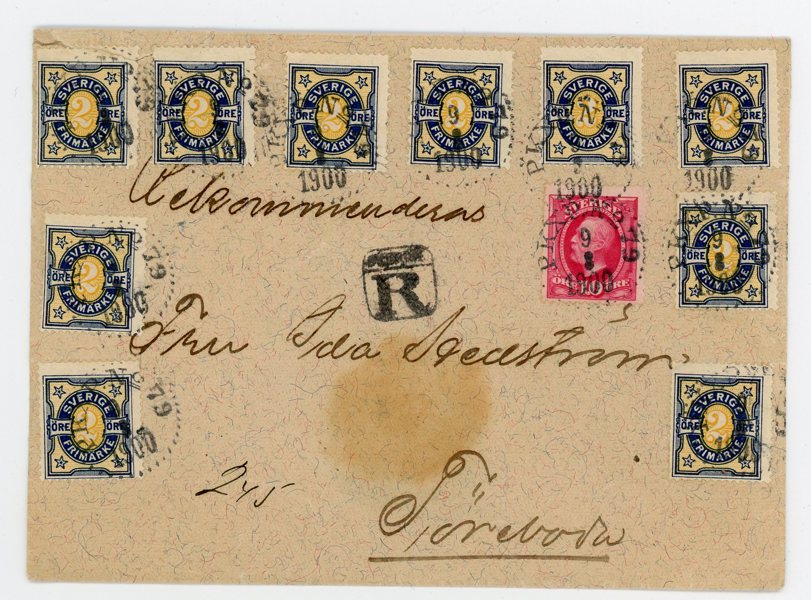 F62 (10ex!) samt F54 på vackert rek-brev, Pkxp No79 9.8.00, sällsynt komb.
