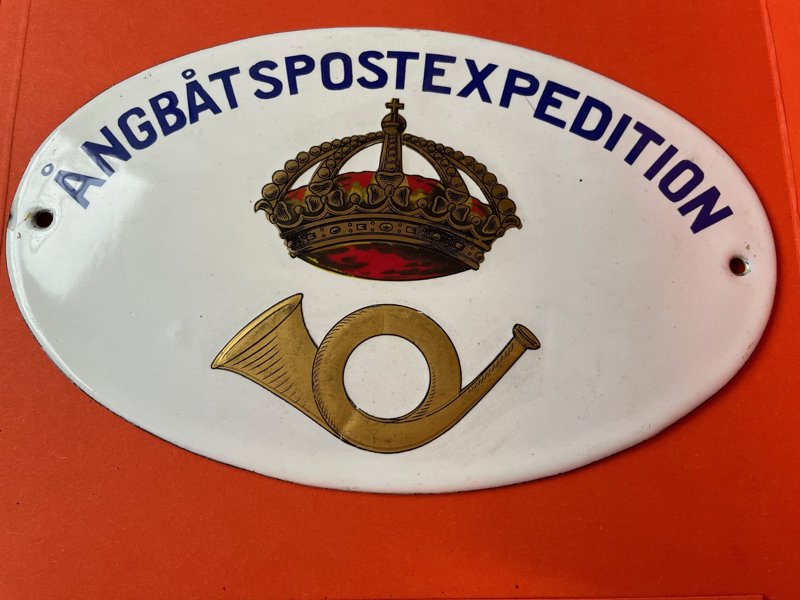 EMALJ-SKYLT ÅNGBÅTSPOSTEXPEDITION, mycket sällsynt.