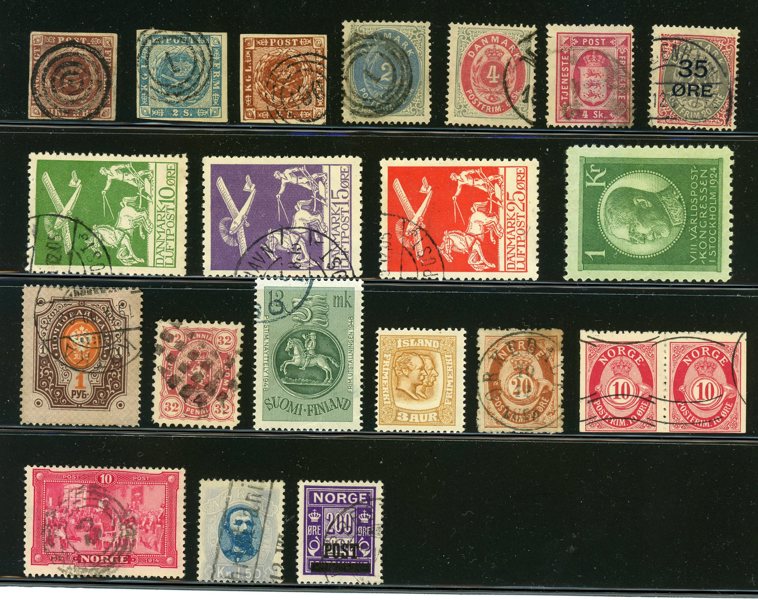 NORDEN: 20st bättre ex, bla vacker dansk 4 Rbs.