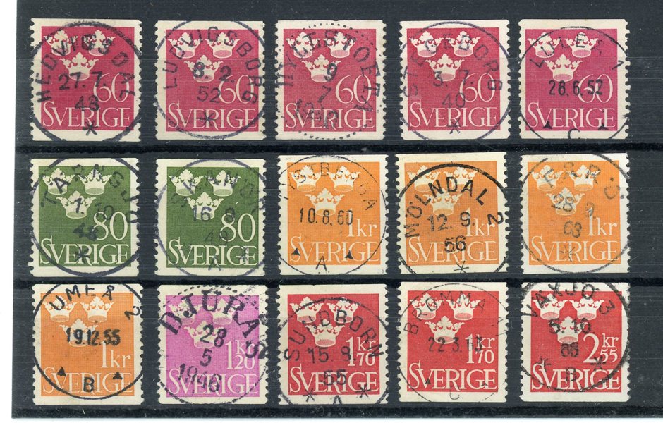 TRE KRONOR: ca 120st i album inkl många pr-lyx stämplar.