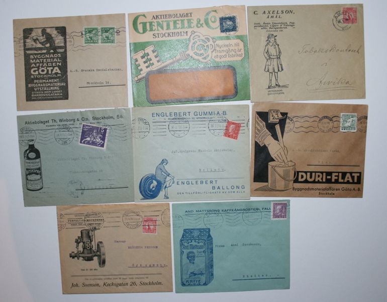 REKLAM-BREV: fin lot 33st gamla med reklam på framsidan.