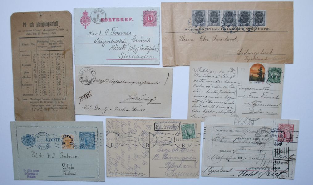 7st bättre försändelser samt "På- och Afringnings-taball 1876"