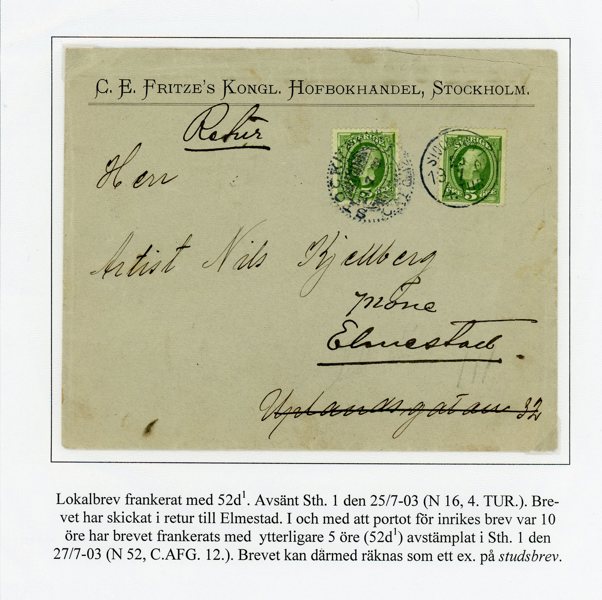 Lot mest enklare försändelser men bla ett vackert Studsbrev.