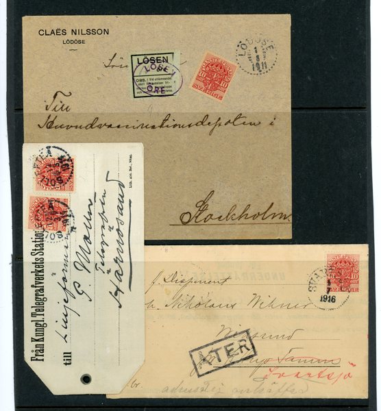 Tre vackra försändelser med 10öre Små Tjänste.