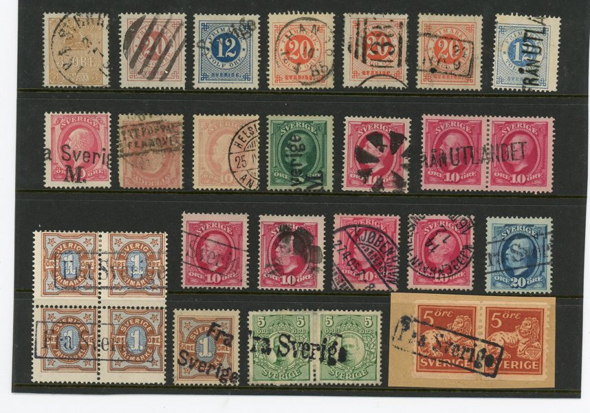 Utländska stämplar: 22ex Vapen-Medaljong, bla Kork-stämplar.