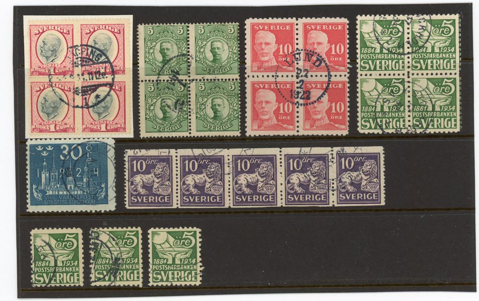 Lot med bla FYR-BLOCK av 1kr Oscar och 5ö Medaljong KRONA.