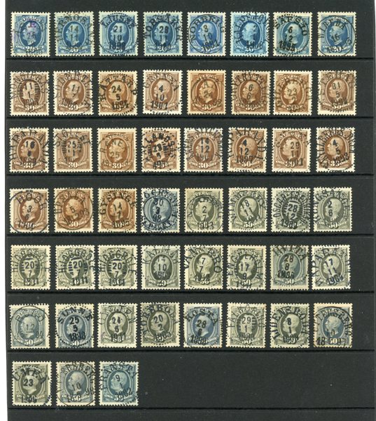 20ö, 30ö och 50öre OSCAR II: 51ex med mest lyx-stämplar.