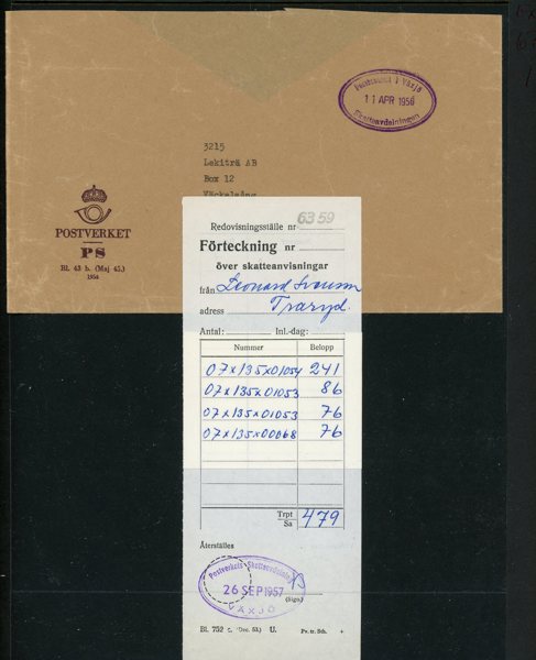 Växjö Post-historia: samling med ca 50 försändelser + div etiketter.