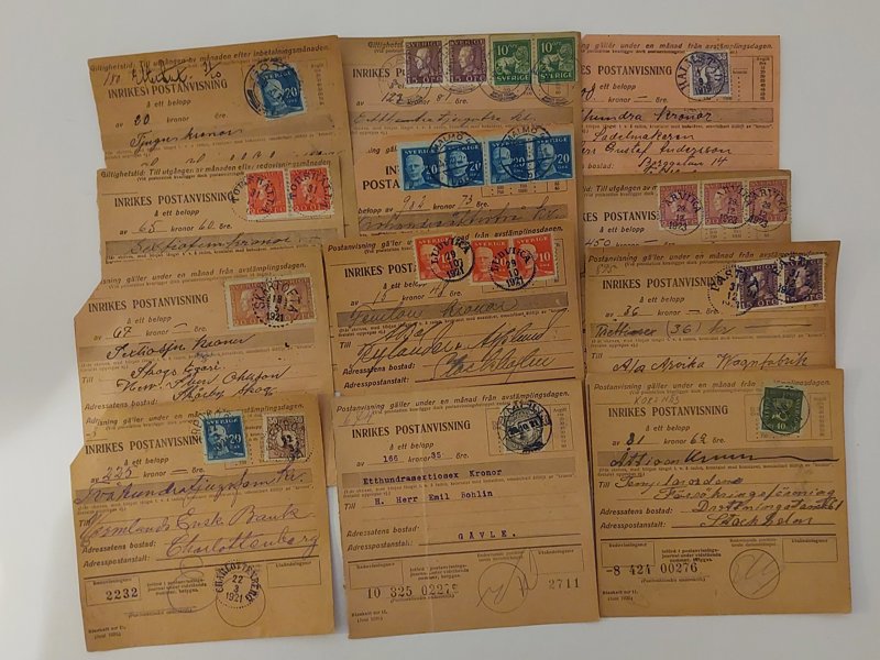 Ca 475-500st frankerade Postanvisningar 1919-1921, ovanlig post.