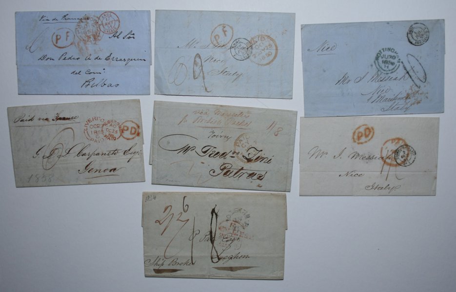 ENGLAND/ITALIEN: sju brev 1850tal i fin lot.
