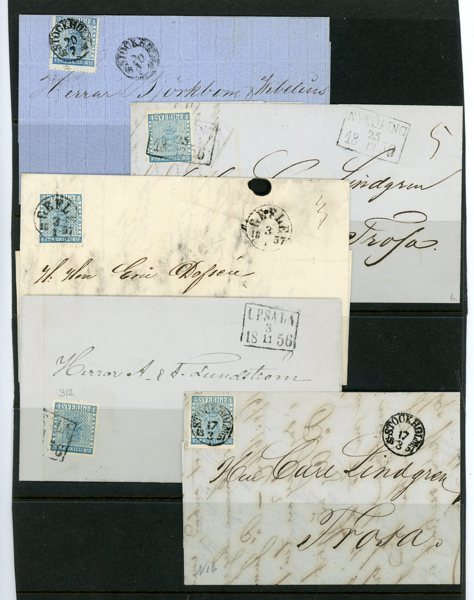 4-skilling BREV; Fem fräscha brev, bla två i prakt-kvalité.