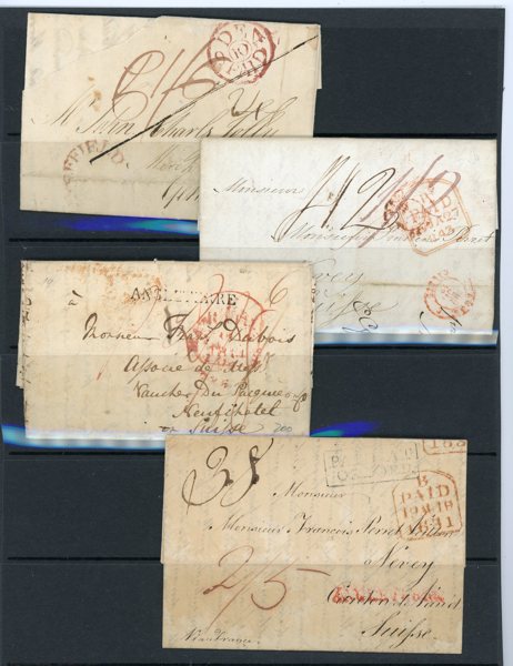 ENGLAND: fyra brev till Schweiz 1830-40talen.