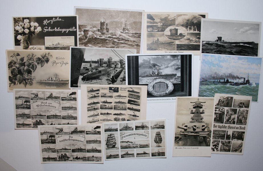 VYKORT REICH Kriegsmarine, samling 114st bla flera flerbildskort.