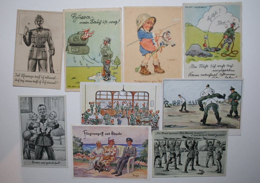 VYKORT REICH Andra Världskriget; 140st mest skämt-kort, tecknade etc.