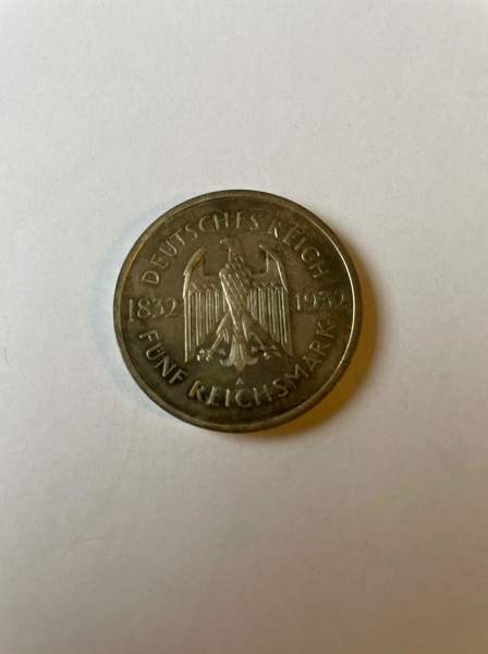 MYNT TYskland 5 Mark 1932A Goethe